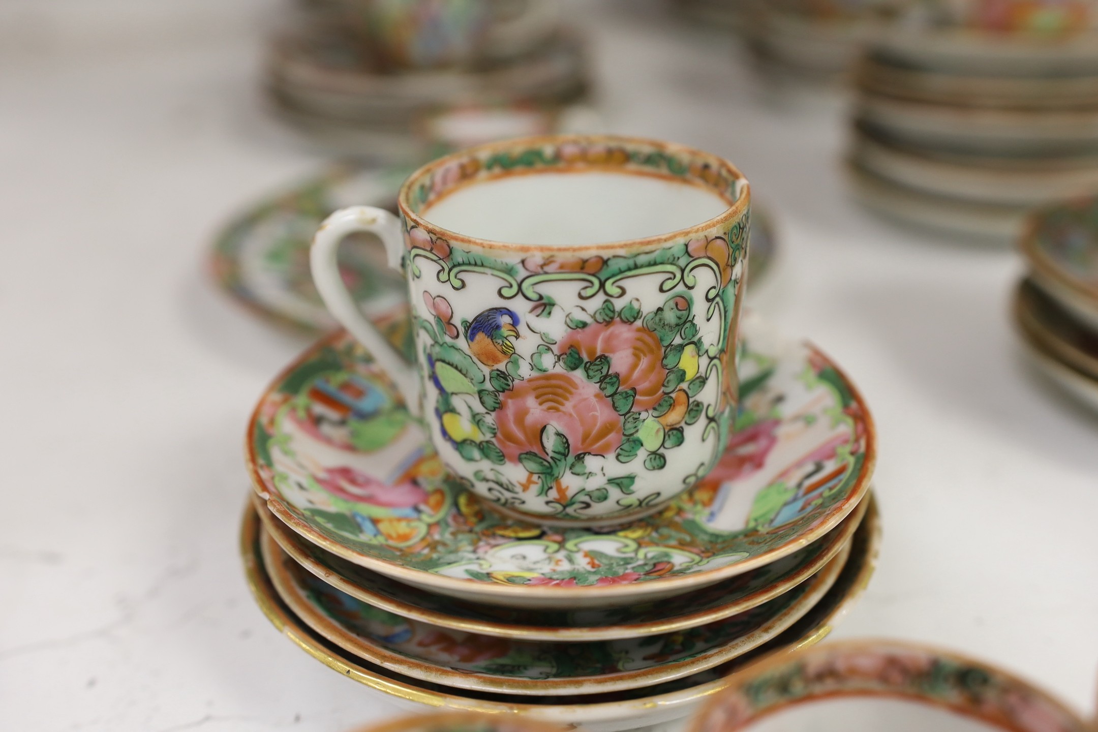A group of Chinese Canton decorated famille rose tea wares, 19th / early 20th century